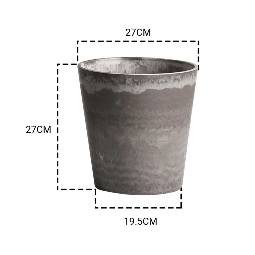 Resin Plant Flower Pot 27cm Rock Grey Round in Cement Pattern Planter Cachepot for Indoor Home Office