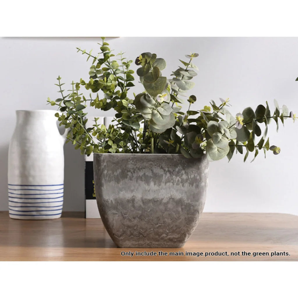 Resin Plant Flower Pot 27cm Rock Grey Square in Cement Pattern Planter Cachepot for Indoor Home Office