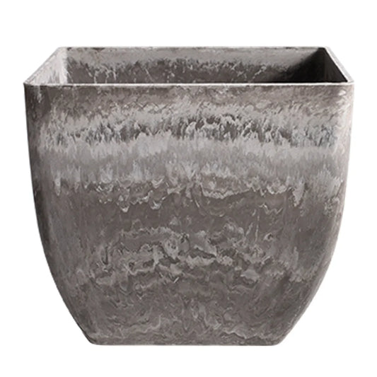 Resin Plant Flower Pot 27cm Rock Grey Square in Cement Pattern Planter Cachepot for Indoor Home Office