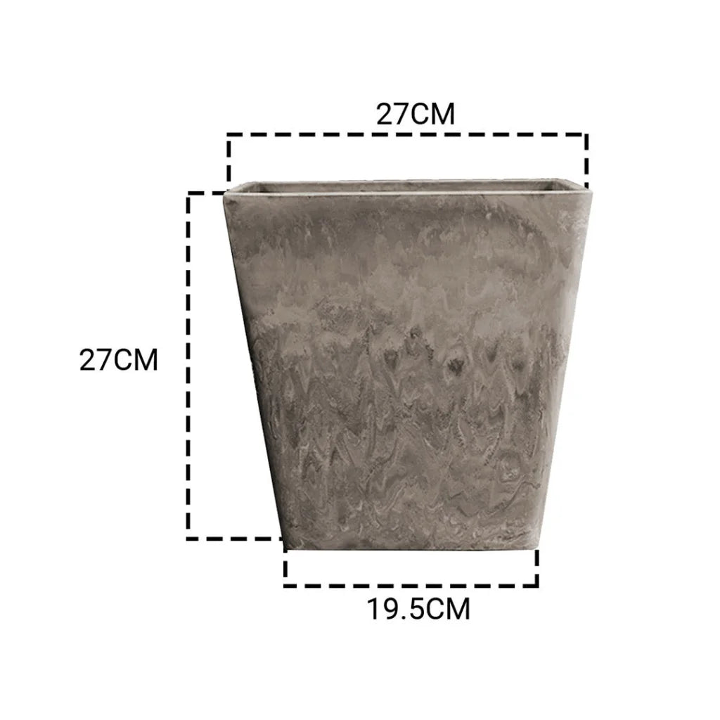 Resin Plant Flower Pot 27cm Sand Grey Square in Cement Pattern Planter Cachepot for Indoor Home Office