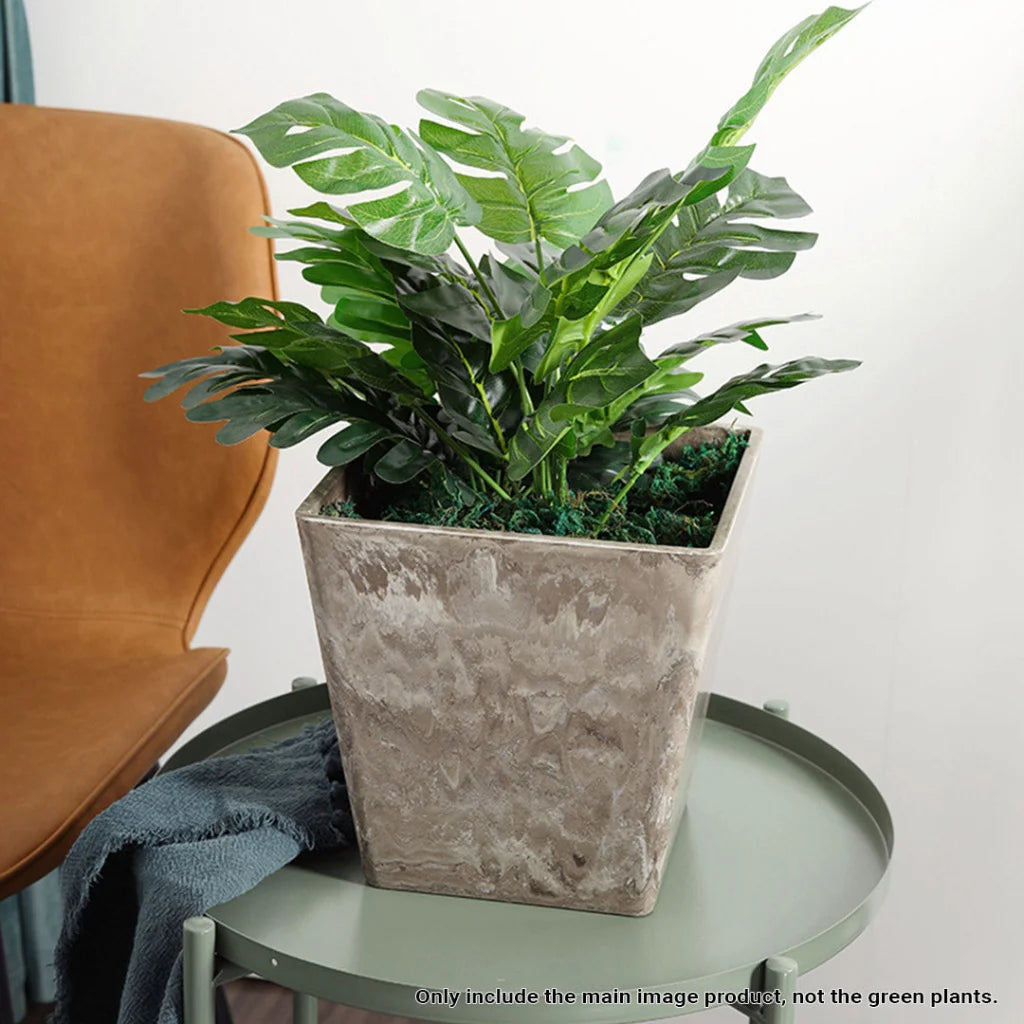 Resin Plant Flower Pot 27cm Sand Grey Square in Cement Pattern Planter Cachepot for Indoor Home Office