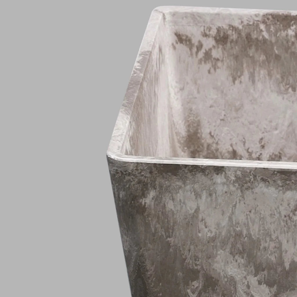 Resin Plant Flower Pot 27cm Sand Grey Square in Cement Pattern Planter Cachepot for Indoor Home Office