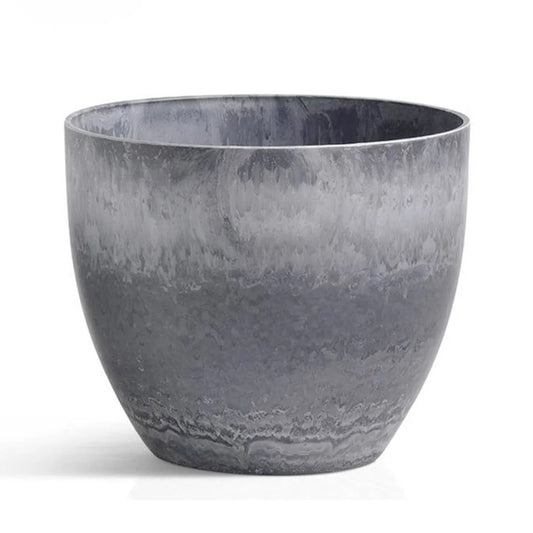 Resin Plant Flower Pot 27cm Weathered Grey Round in Cement Pattern Planter Cachepot for Indoor Home Office