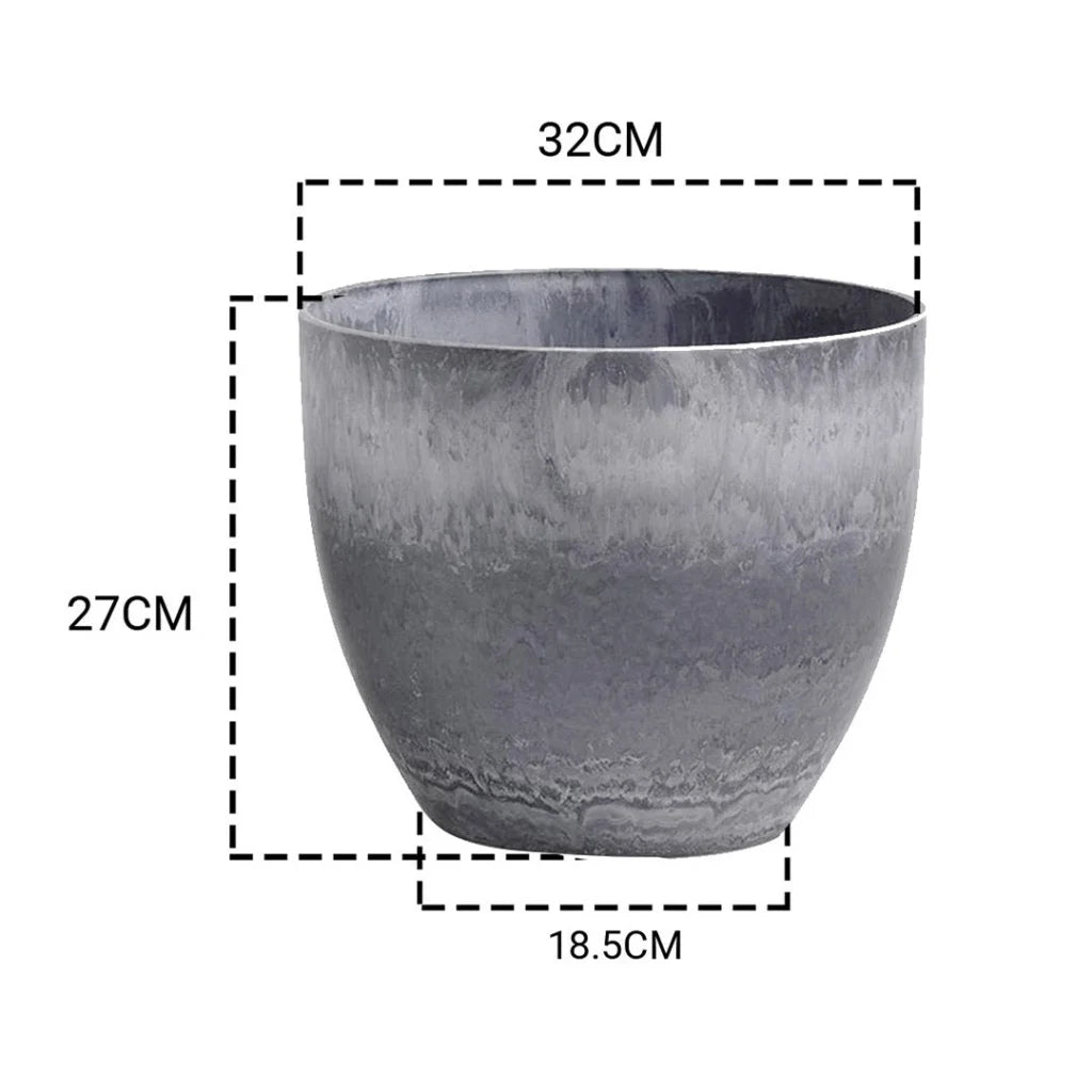 Resin Plant Flower Pot 27cm Weathered Grey Round in Cement Pattern Planter Cachepot for Indoor Home Office