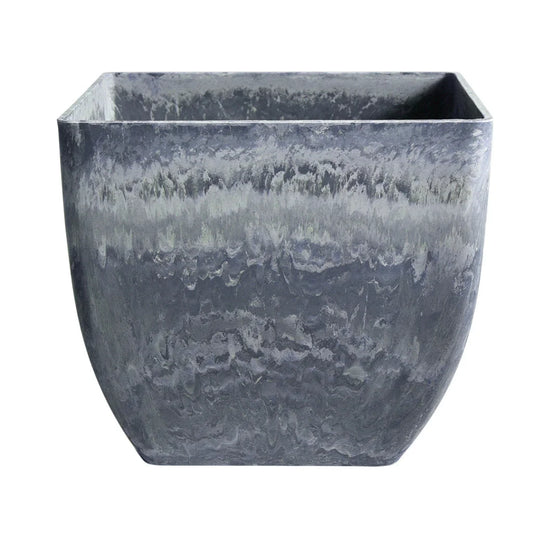 Resin Plant Flower Pot 27cm Weathered Grey Square in Cement Pattern Planter Cachepot for Indoor Home Office