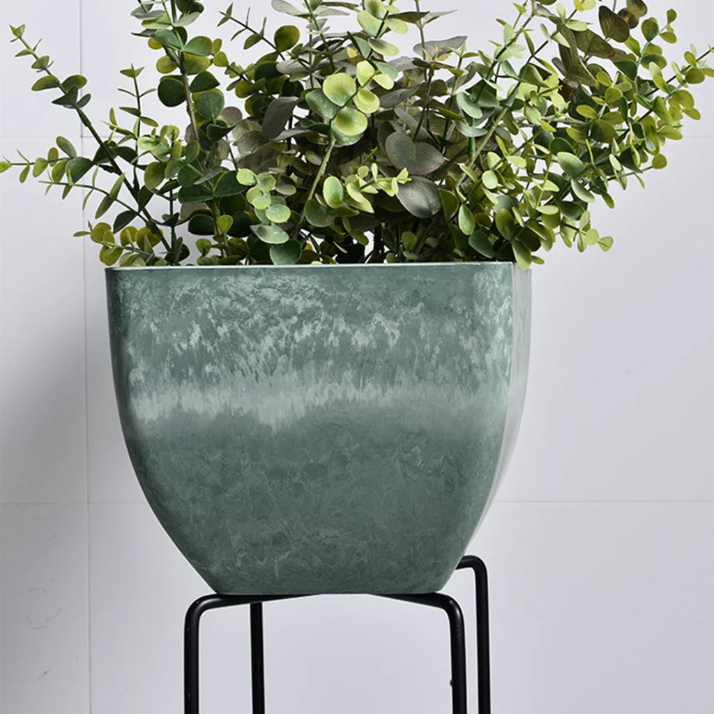 Resin Plant Flower Pot 32cm Green Grey Square in Cement Pattern Planter Cachepot for Indoor Home Office
