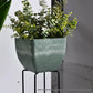 Resin Plant Flower Pot 32cm Green Grey Square in Cement Pattern Planter Cachepot for Indoor Home Office