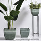 Resin Plant Flower Pot 32cm Green Grey Square in Cement Pattern Planter Cachepot for Indoor Home Office