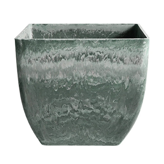 Resin Plant Flower Pot 32cm Green Grey Square in Cement Pattern Planter Cachepot for Indoor Home Office