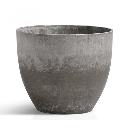 Resin Plant Flower Pot 32cm Rock Grey Round in Cement Pattern Planter Cachepot for Indoor Home Office