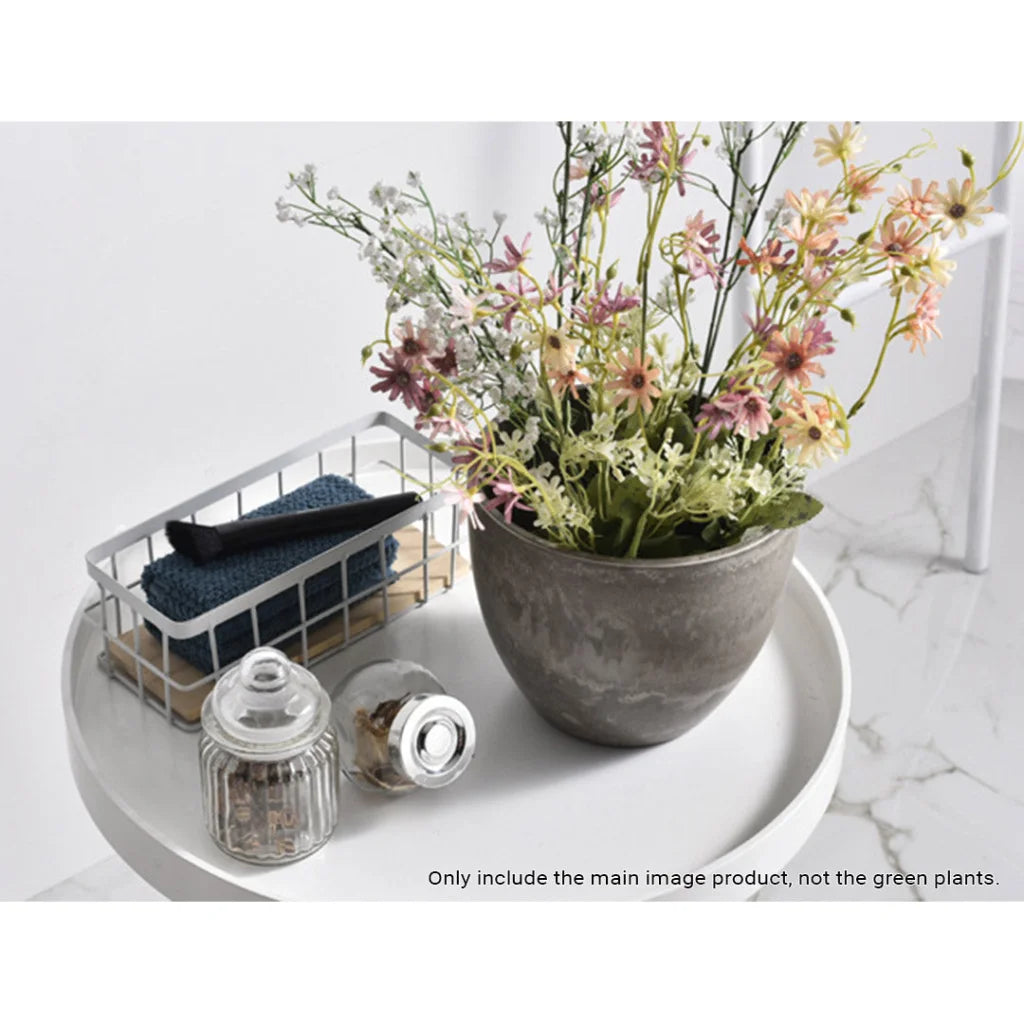Resin Plant Flower Pot 32cm Rock Grey Round in Cement Pattern Planter Cachepot for Indoor Home Office