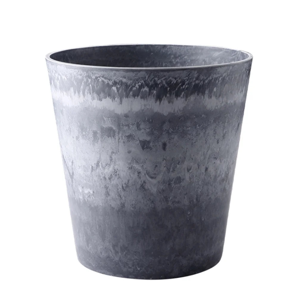 Resin Plant Flower Pot 32cm Weathered Grey Round in Cement Pattern Planter Cachepot for Indoor Home Office