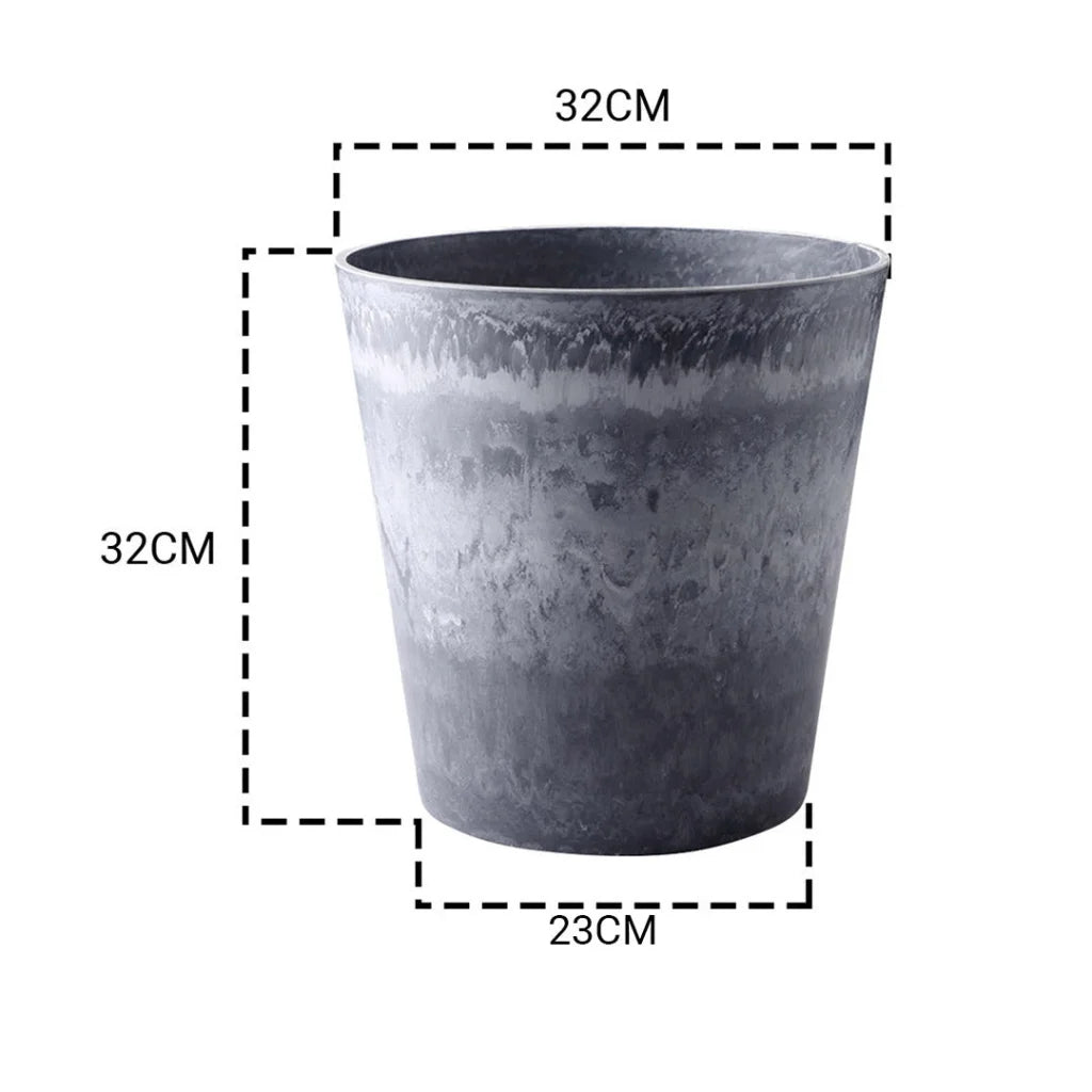 Resin Plant Flower Pot 32cm Weathered Grey Round in Cement Pattern Planter Cachepot for Indoor Home Office