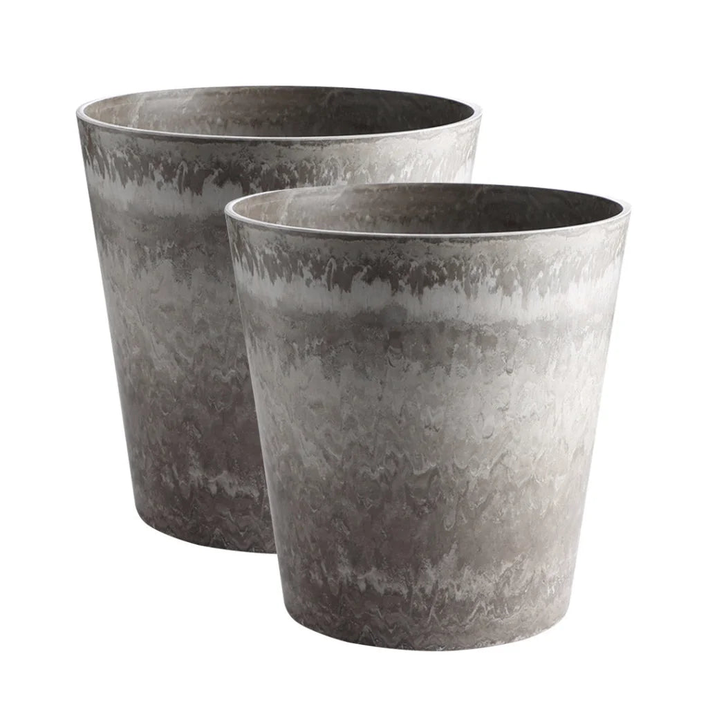 Resin Plant Flower Pot Set of 2 - 27cm Rock Grey Round Cement Pattern