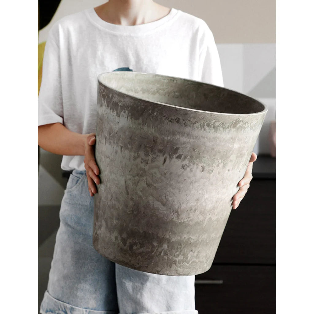 Resin Plant Flower Pot Set of 2 - 27cm Rock Grey Round Cement Pattern