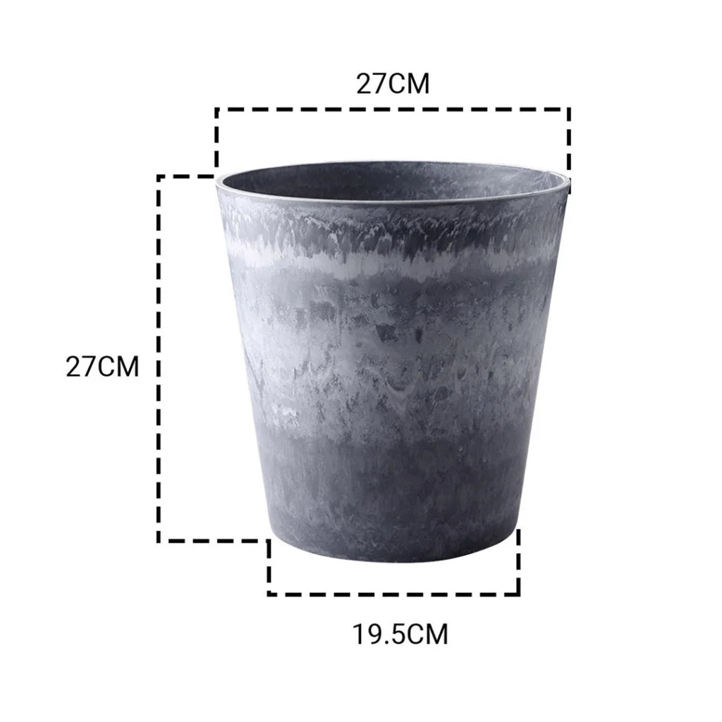 Resin Plant Flower Pot Set of 2 - 27cm Weathered Grey Round Cement Pattern