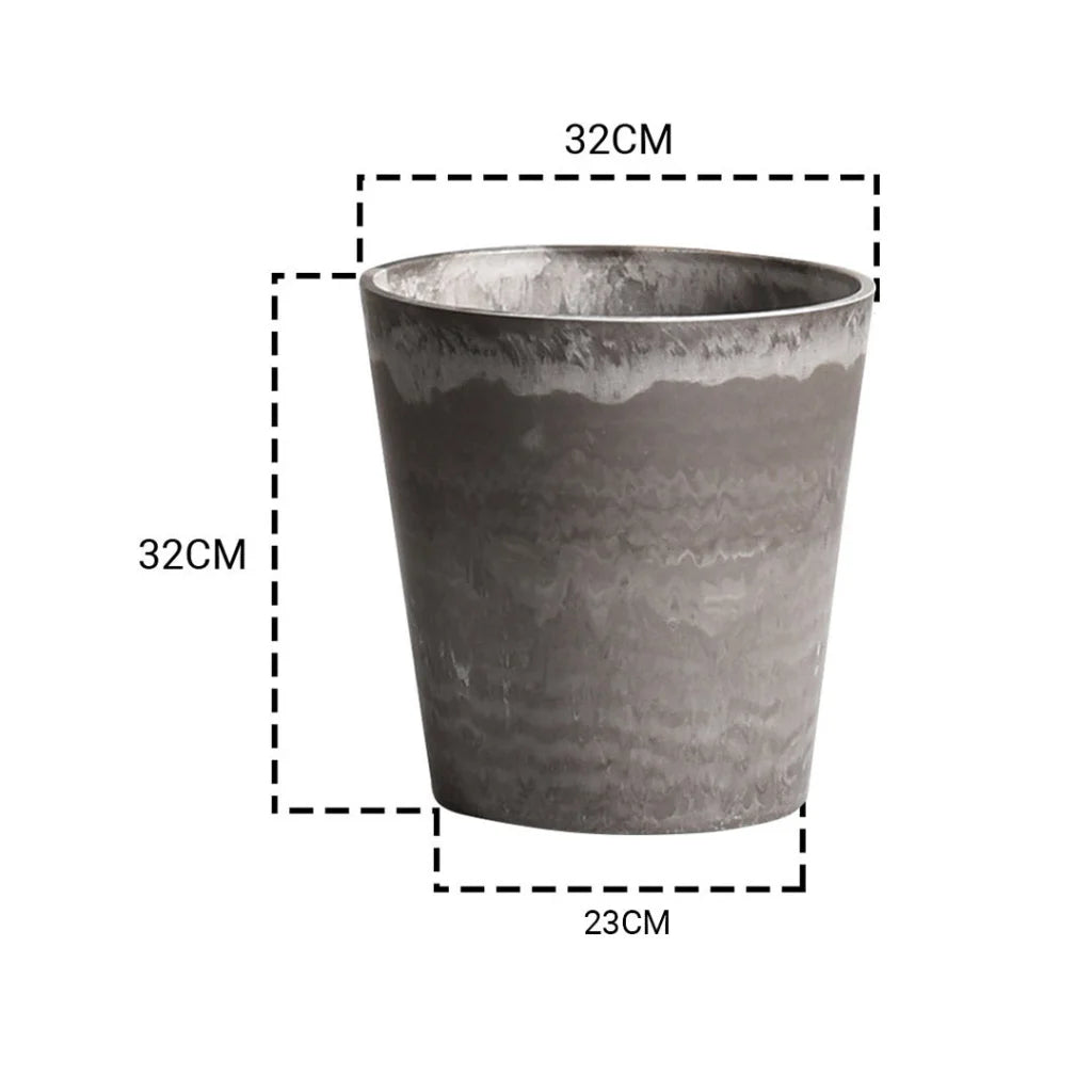 Resin Plant Flower Pot Set of 2 - 32cm Rock Grey Round Cement Pattern