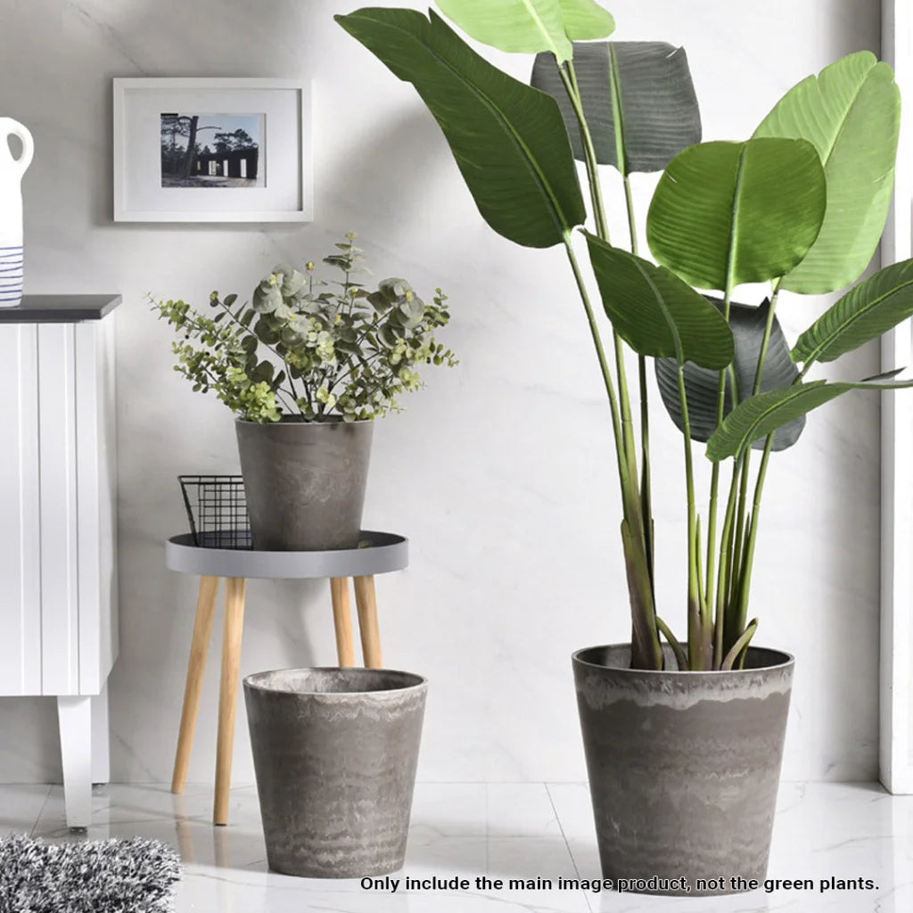 Resin Plant Flower Pot Set of 2 - 32cm Rock Grey Round Cement Pattern