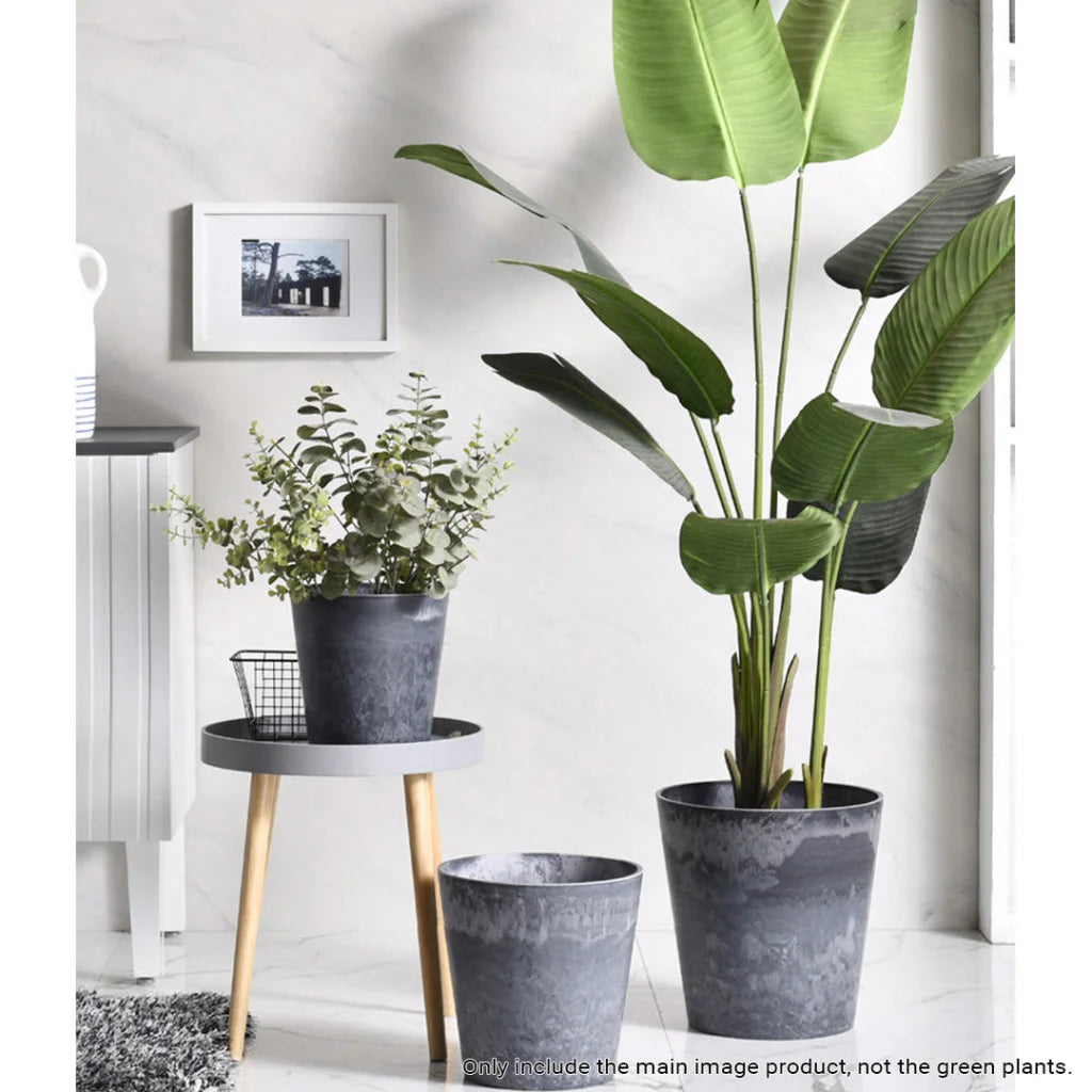 Resin Plant Flower Pot Set of 2 - 32cm Weathered Grey Round Cement Pattern