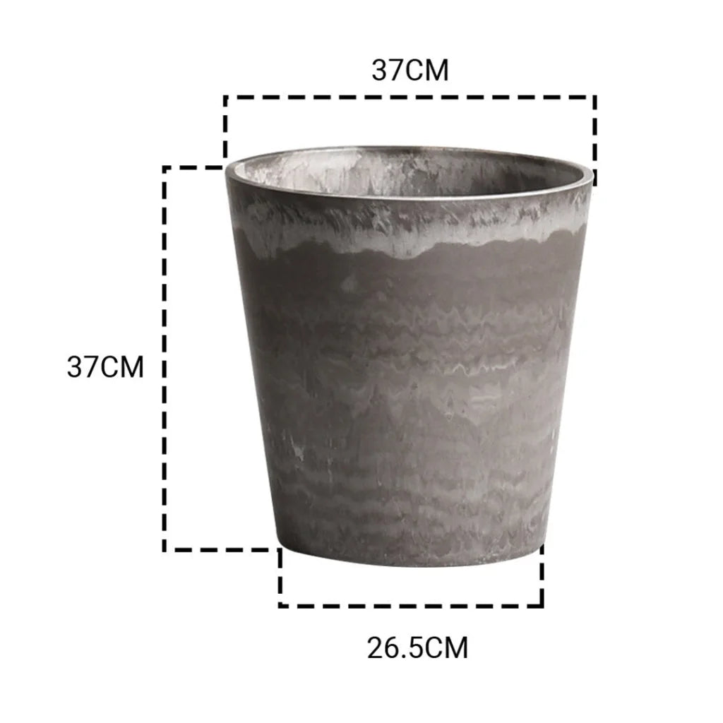 Resin Plant Flower Pot Set of 2 - 37cm Rock Grey Round Tapered Cement Pattern