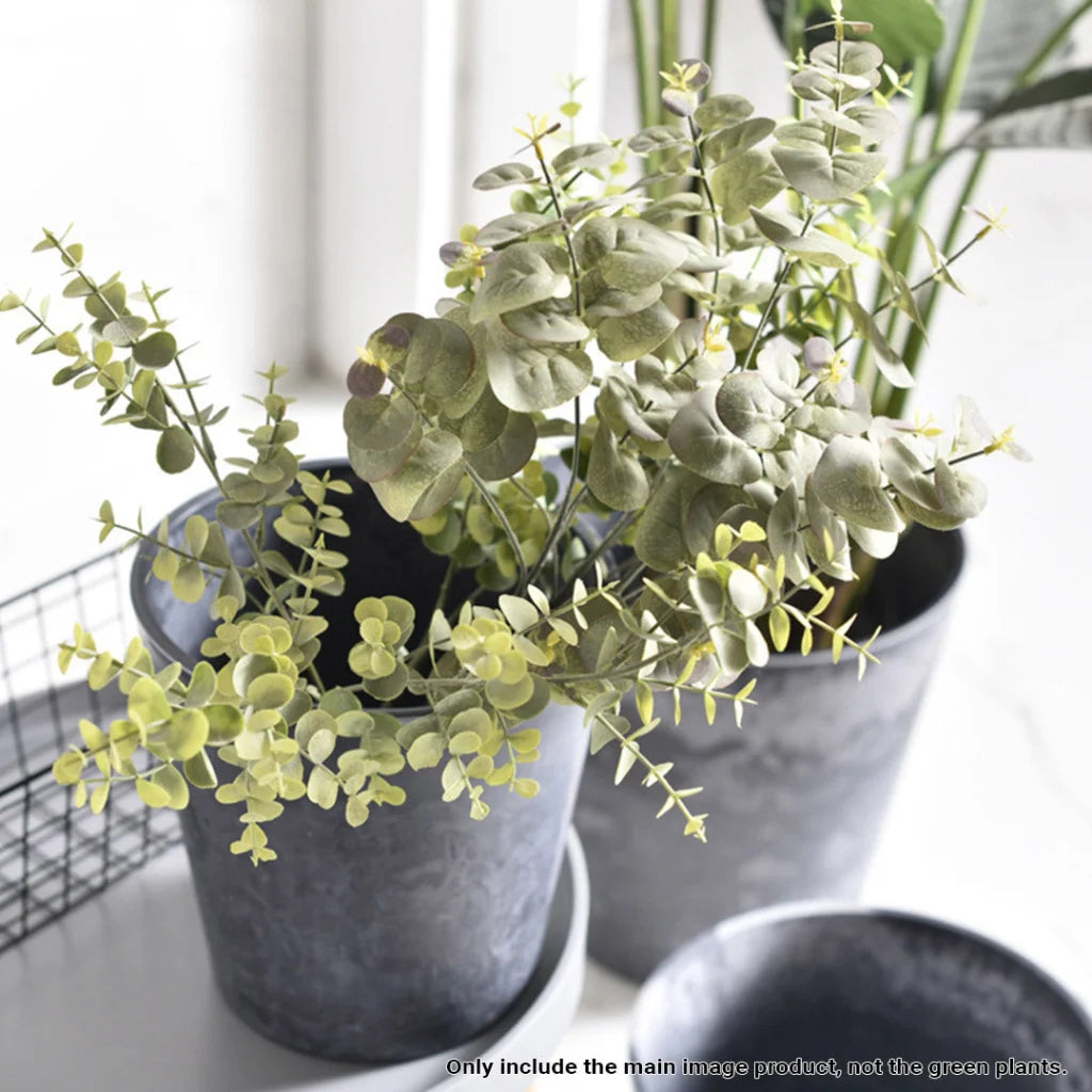 Resin Plant Flower Pot Set of 2 - 37cm Weathered Grey Round Cement Pattern
