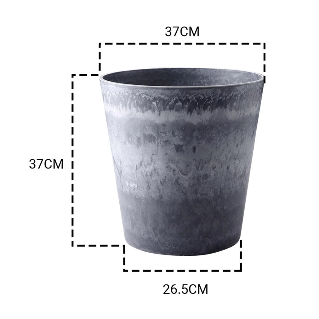 Resin Plant Flower Pot Set of 2 - 37cm Weathered Grey Round Cement Pattern