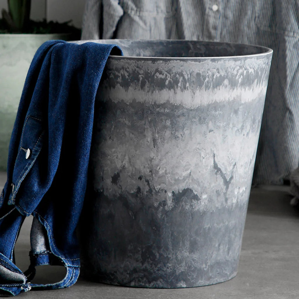 Resin Plant Flower Pot Set of 2 - 37cm Weathered Grey Round Cement Pattern
