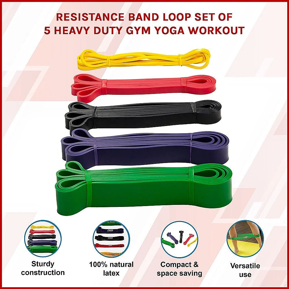 Resistance Band Loop Set of 5 Heavy Duty for Gym Yoga