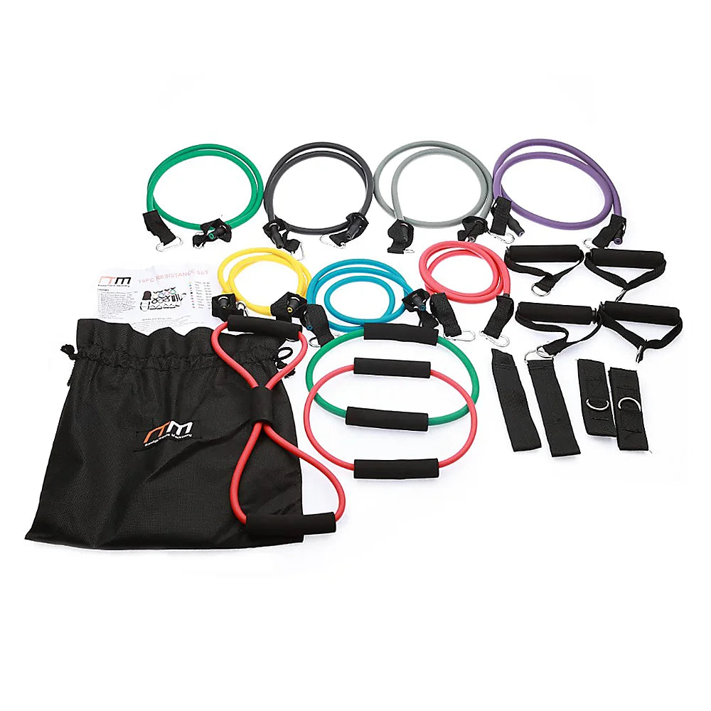 Resistance Exercise Fitness Bands Tubes Kit Yoga Set 19PC