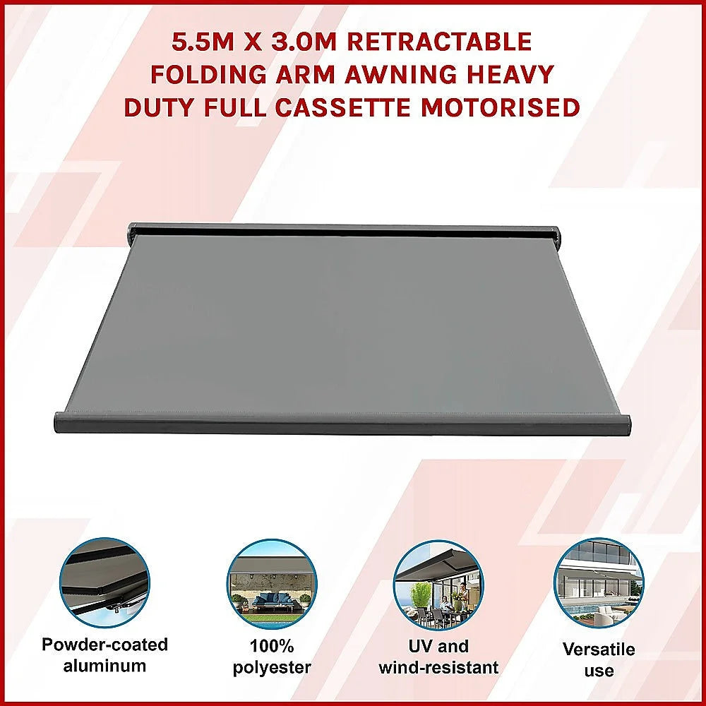 Retractable Folding Arm Awning 5.5m x 3.0m Heavy Duty Full