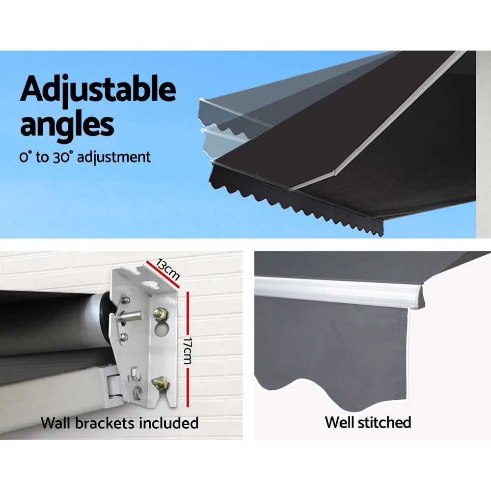 Grey 2 5m retractable folding arm with awning manual sunshade outdoor