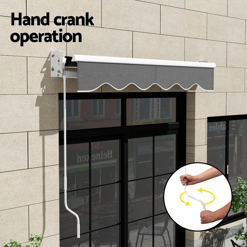 Grey 2m retractable awning with motorised awning cover and roller tube