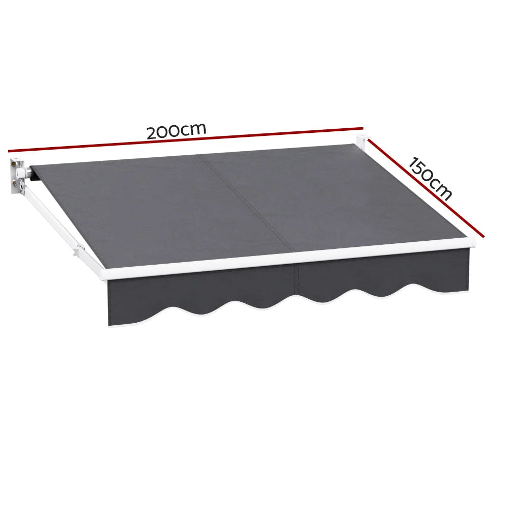 Grey 2m retractable awning with retractable canopy arms and front valance
