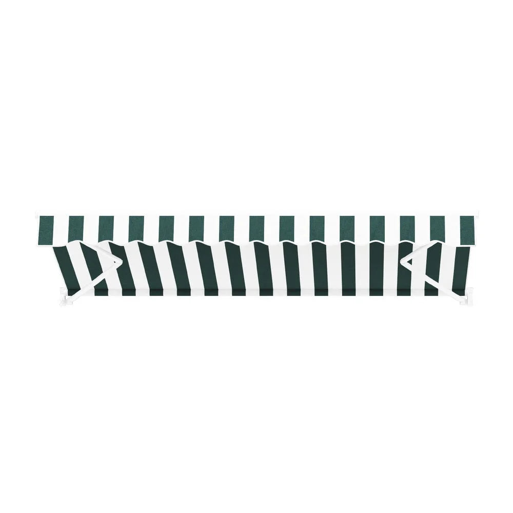 Green 3m retractable awning with retractable canopy arms and front valance
