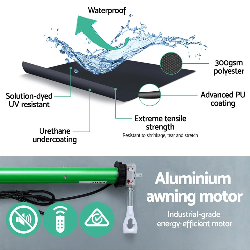 Retractable folding arm with awning motorized sunshade motorised