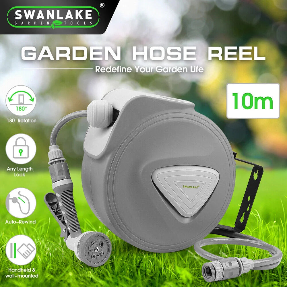 Retractable Garden Air Hose Reel 10M with Auto Rewind Wall