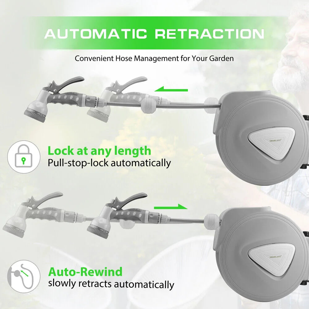 Retractable Garden Air Hose Reel 10M with Auto Rewind Wall
