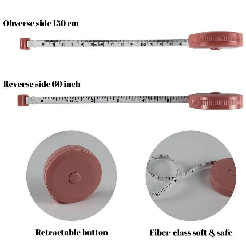 Retractable Tailor Tape Measure 150cm Soft Body Measuring