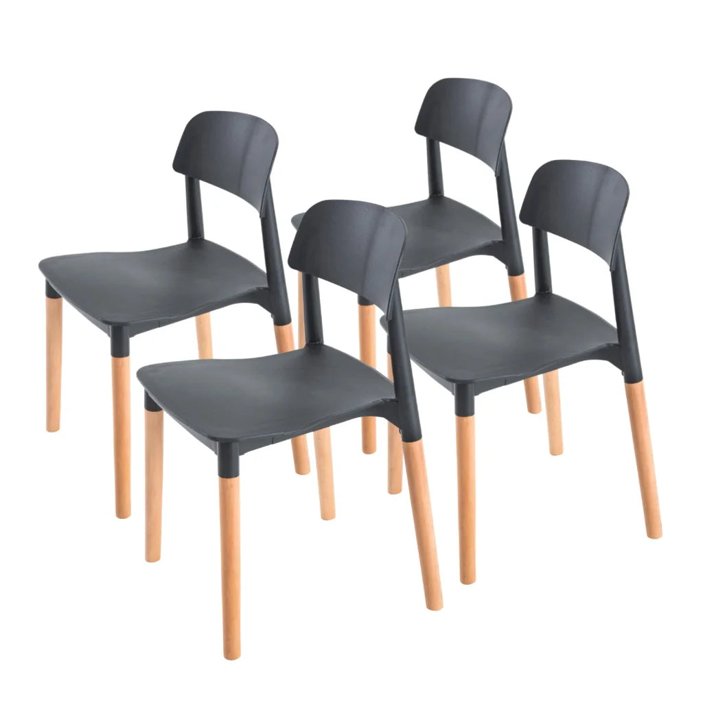Set of four black dining chairs