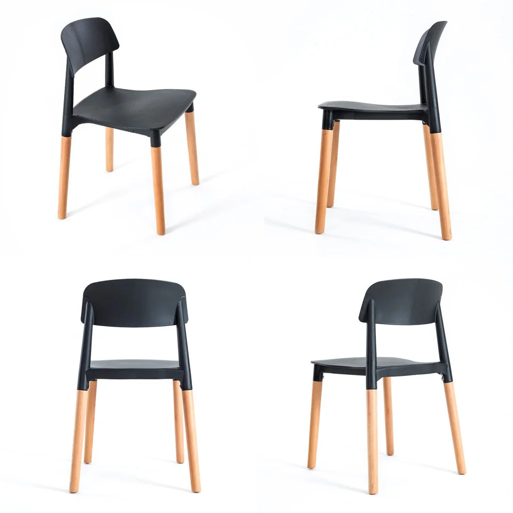 Retro Belloch Stackable Dining Cafe Chair Set of 4 - Black