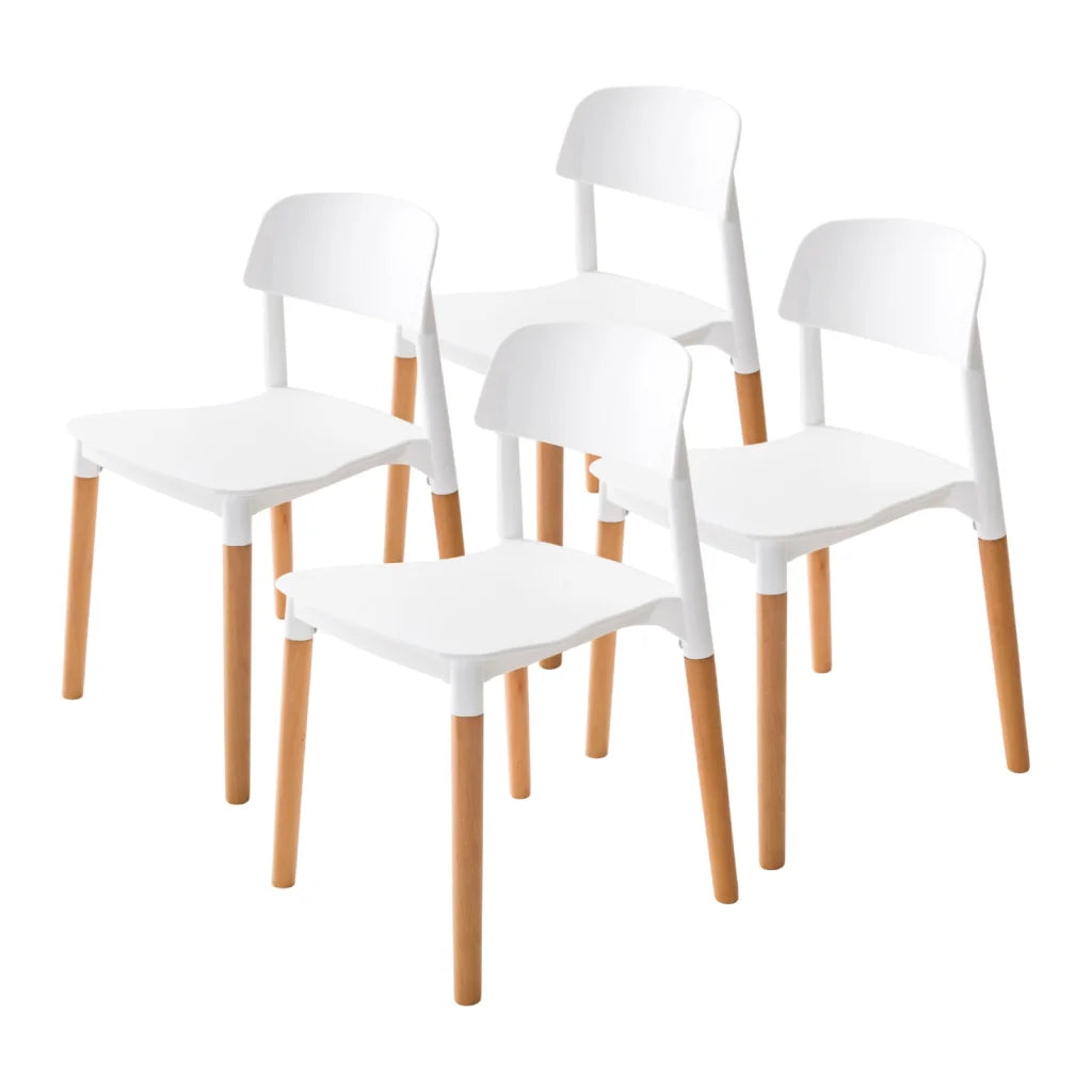 Set of four white dining chairs