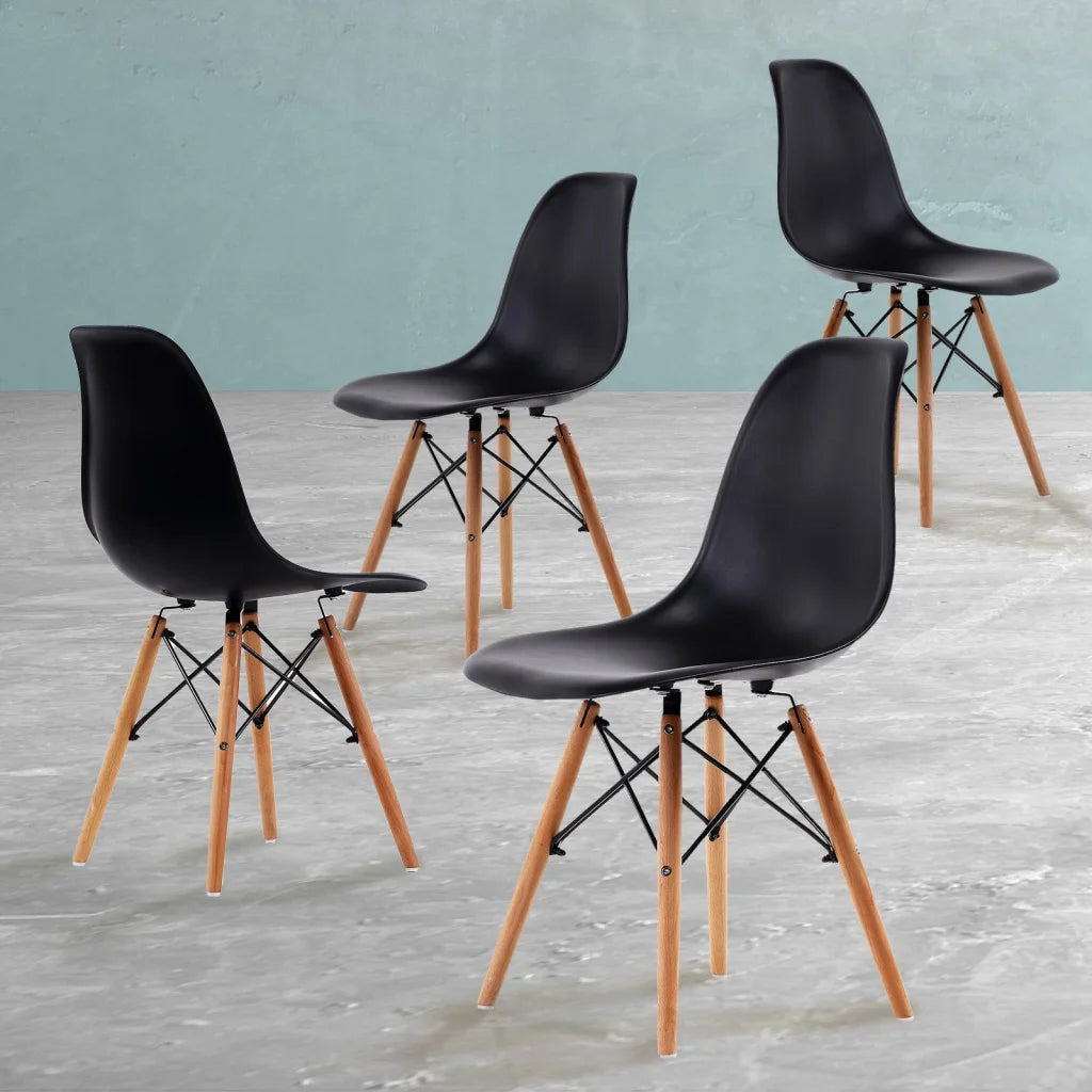 Retro Dining Cafe Chair DSW PP Black - 4 Set