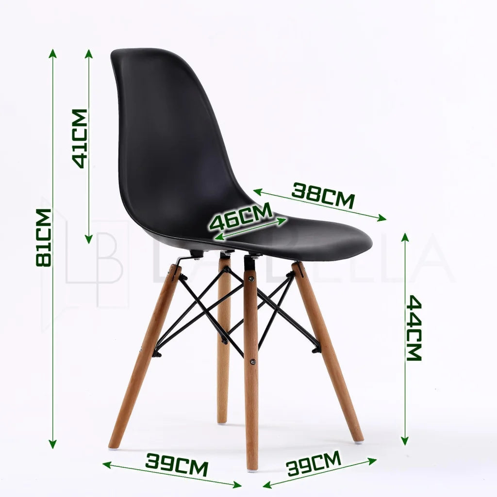 Retro Dining Cafe Chair DSW PP Black - 4 Set