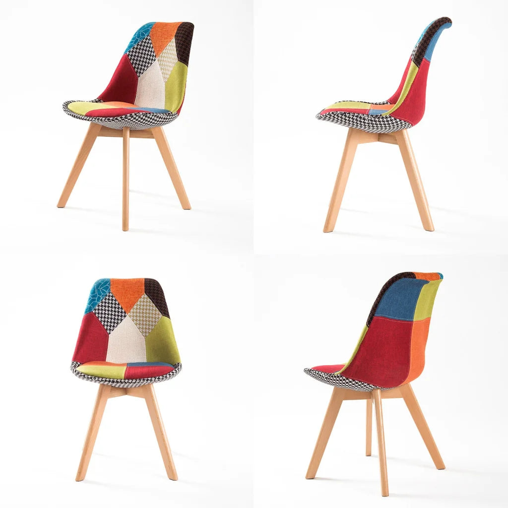 Retro Dining Cafe Chair Padded Seat Set of 2 - Multi-Colour