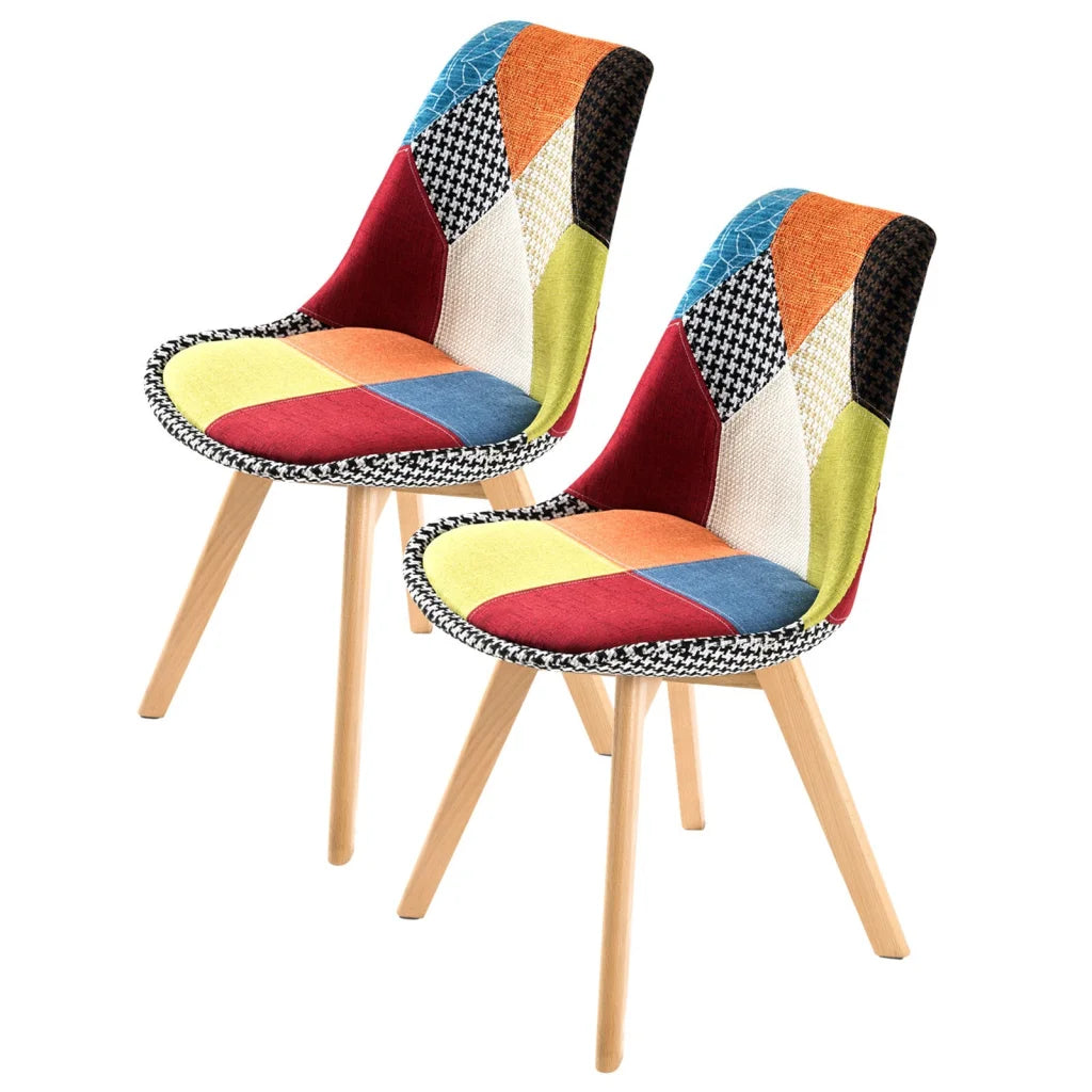 Retro Dining Cafe Chair Padded Seat Set of 2 - Multi-Colour
