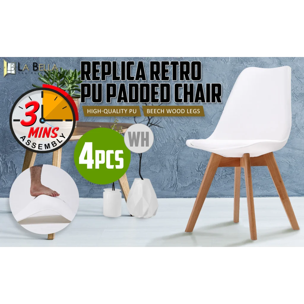 Retro Dining Cafe Chair Padded Seat Set of 4