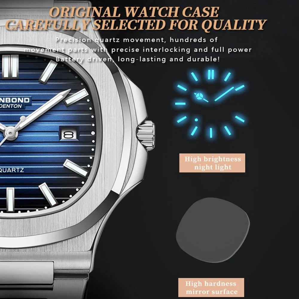 Retro Luminous Square Men Quartz Watch - 30m Waterproof