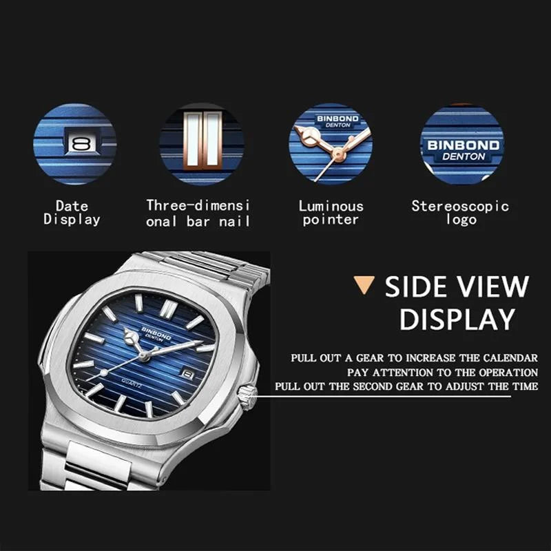 Retro Luminous Square Men Quartz Watch - 30m Waterproof