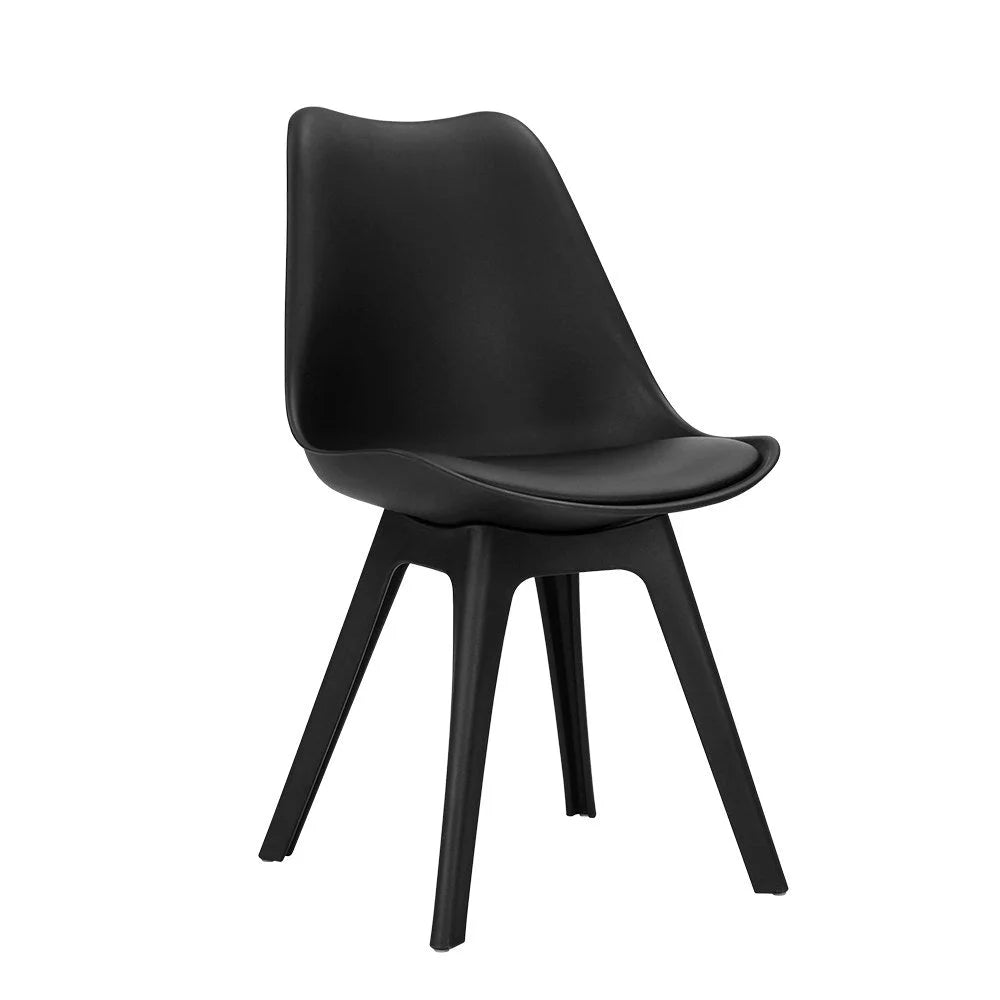 Black leather 4 dining chair with retro padded chairs bar