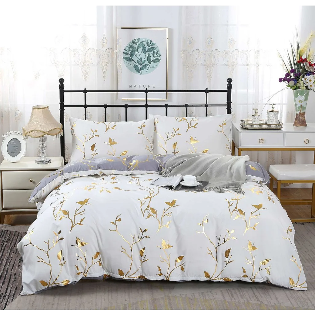 Reversible Design White Duvet Quilt Cover Set Queen Size